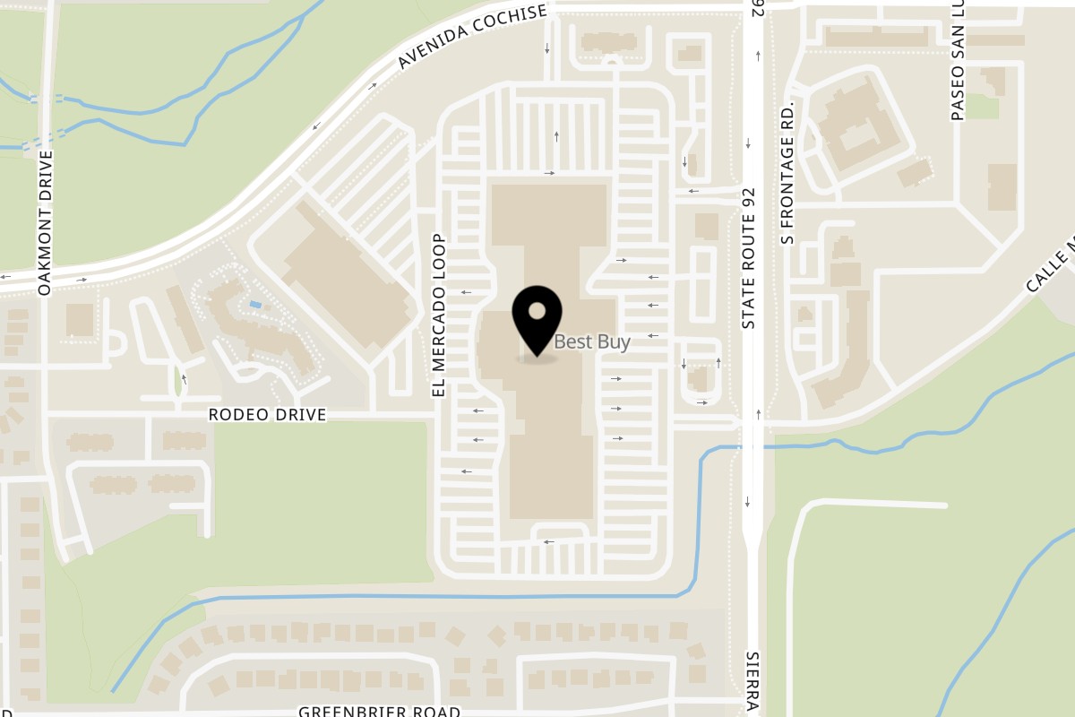 Map showing the location of Shawarma Hut on 2200 El Mercado Loop in Sierra Vista